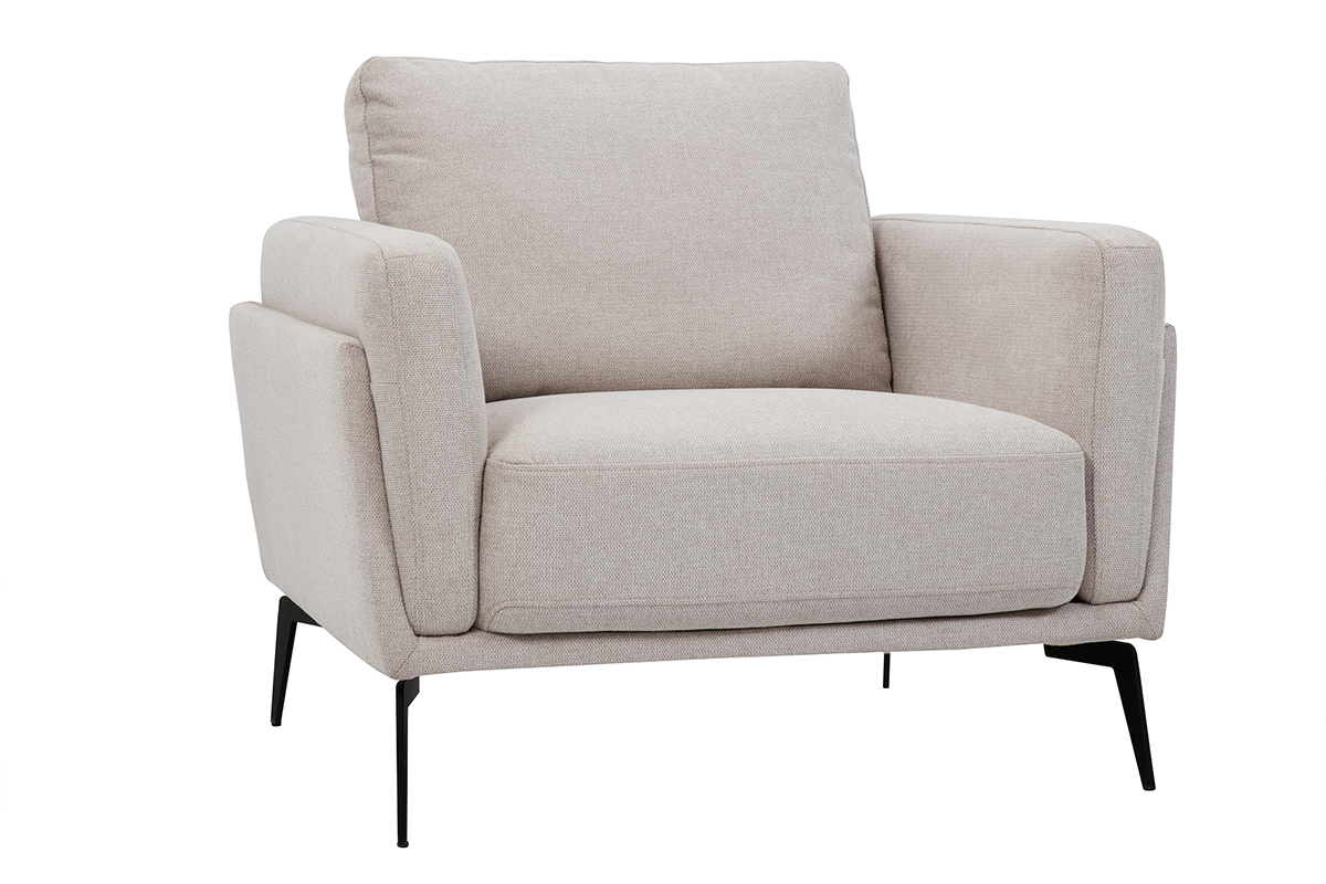 Fauteuil design en tissu effet velours textur� beige et m�tal noir MOSCO