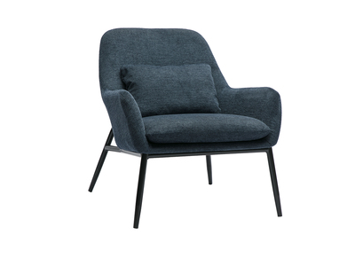Fauteuil design en tissu effet velours textur&eacute; bleu fonc&eacute; et m&eacute;tal noir MAXINE