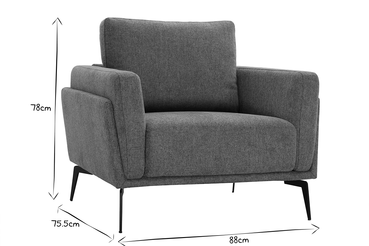 Fauteuil design en tissu effet velours textur� gris et m�tal noir MOSCO