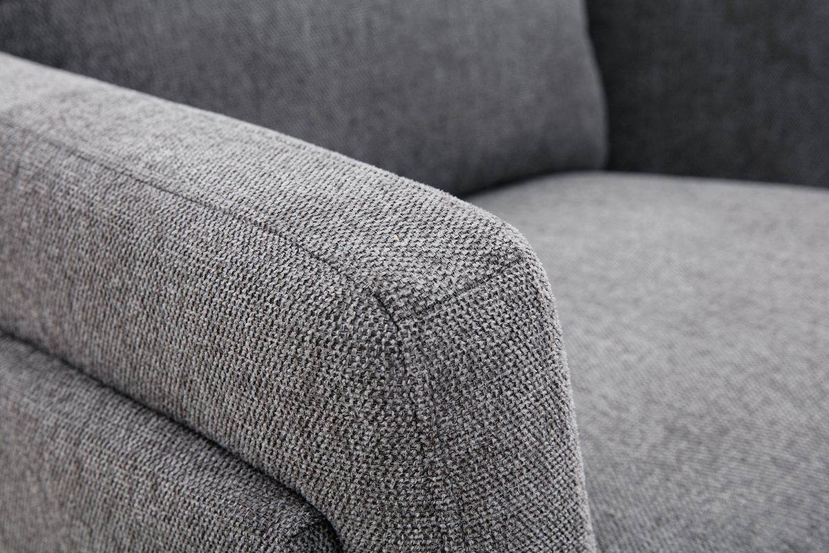 Fauteuil design en tissu effet velours textur� gris et m�tal noir MOSCO