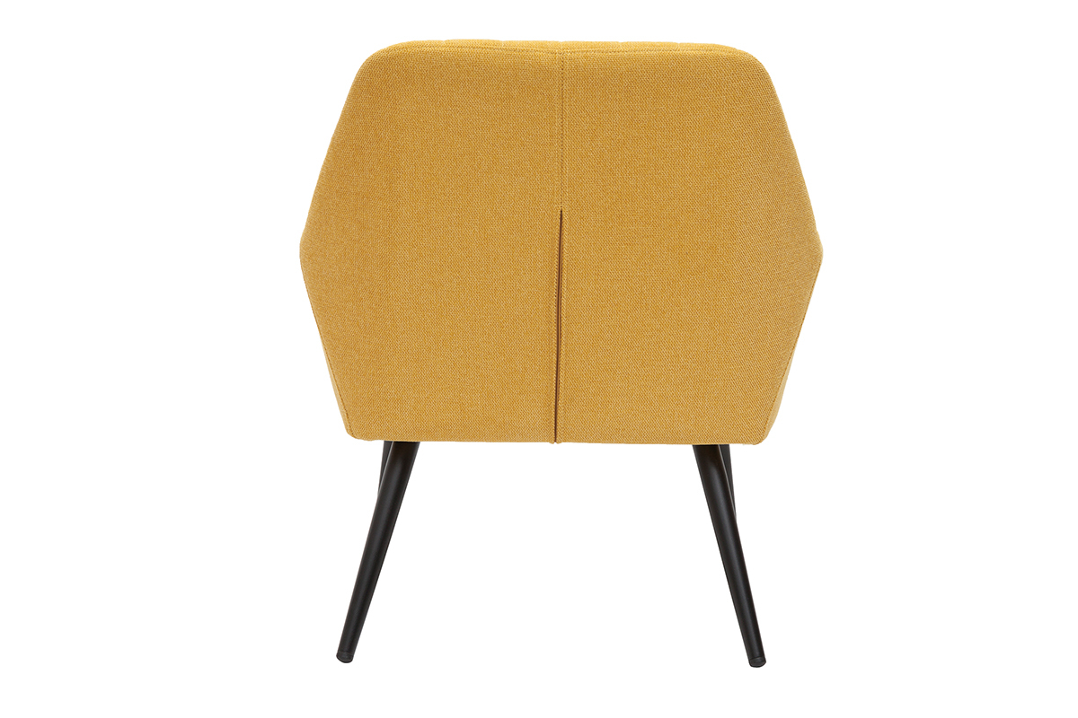 Fauteuil GASTON en tissu jaune moutarde vue arri�re, pieds en m�tal noir.