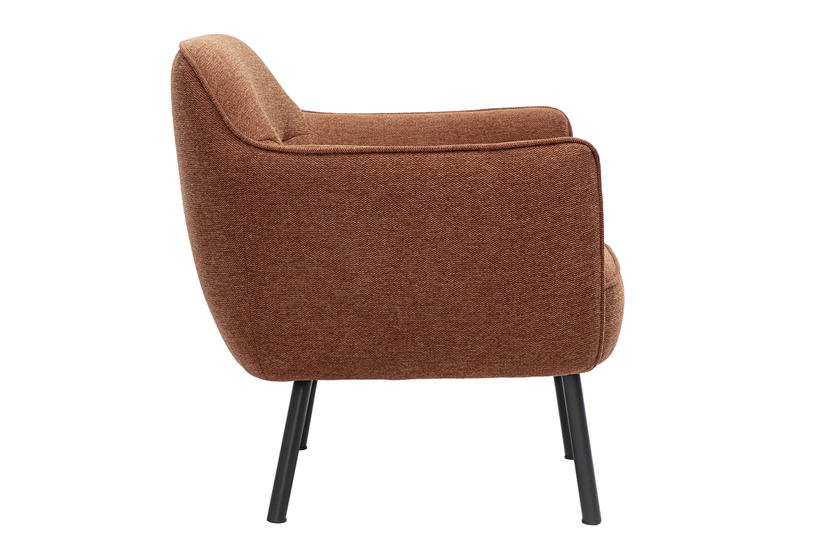 Fauteuil design en tissu velours terre br�l�e avec structure en m�tal noir, mod�le LAURENS