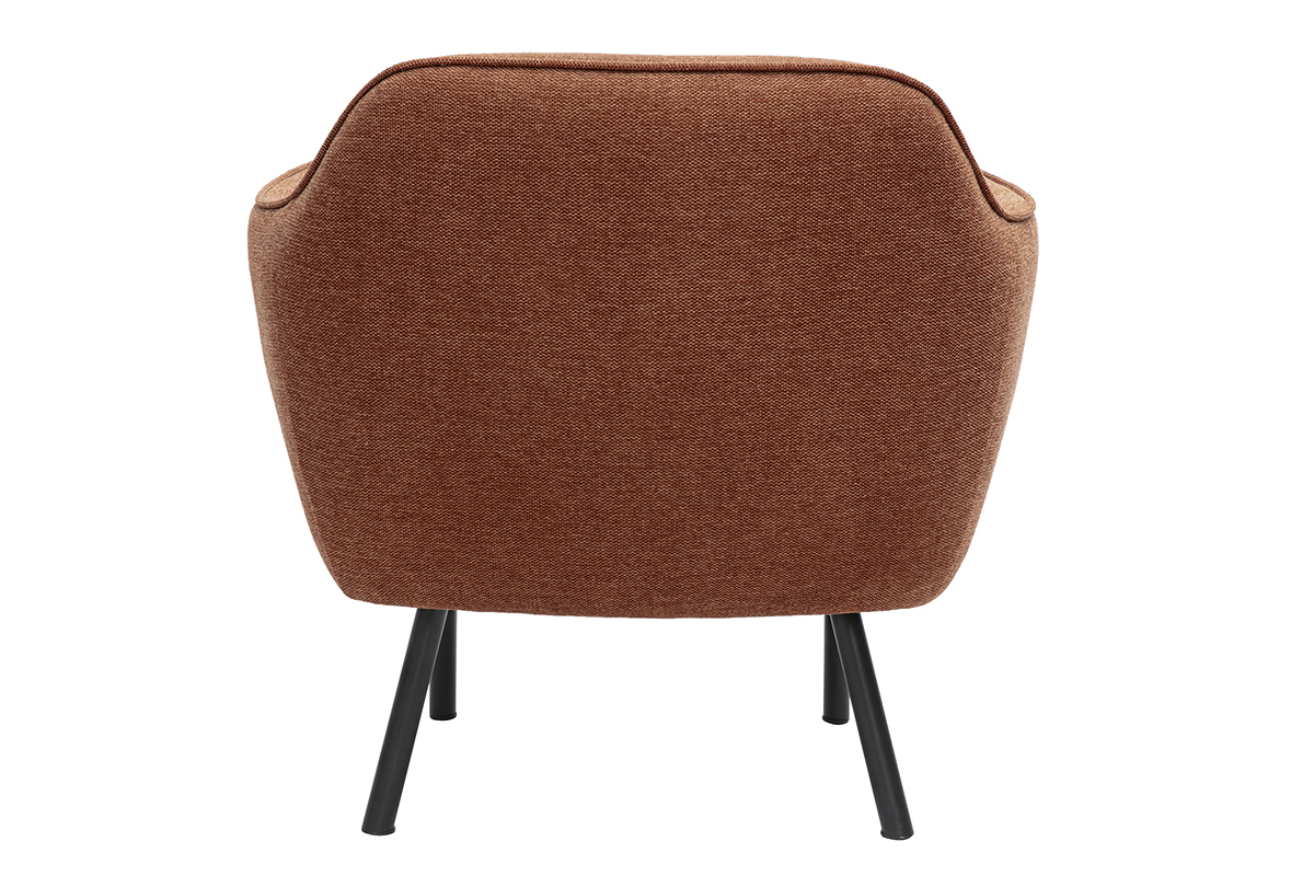 Fauteuil design en tissu effet velours terre br�l�e et m�tal noir
