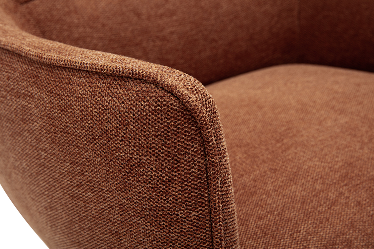 Fauteuil design en tissu effet velours terre br�l�e, mod�le LAURENS.