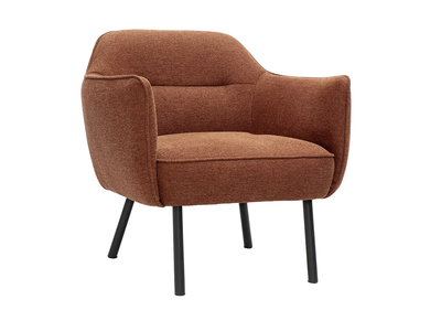 Fauteuil design en tissu effet velours textur&eacute; terre br&ucirc;l&eacute;e et m&eacute;tal noir LAURENS