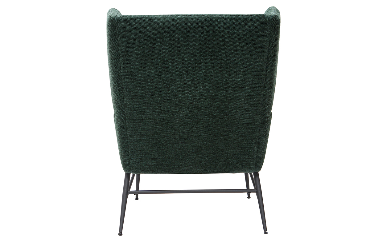 Fauteuil design en tissu effet velours textur� vert et m�tal noir COME