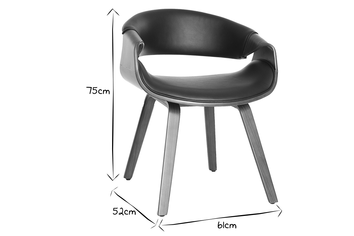 Fauteuil design noir et bois fonc� noyer ARAMIS