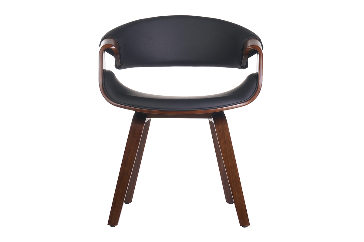 Fauteuil design noir et bois fonc� noyer ARAMIS