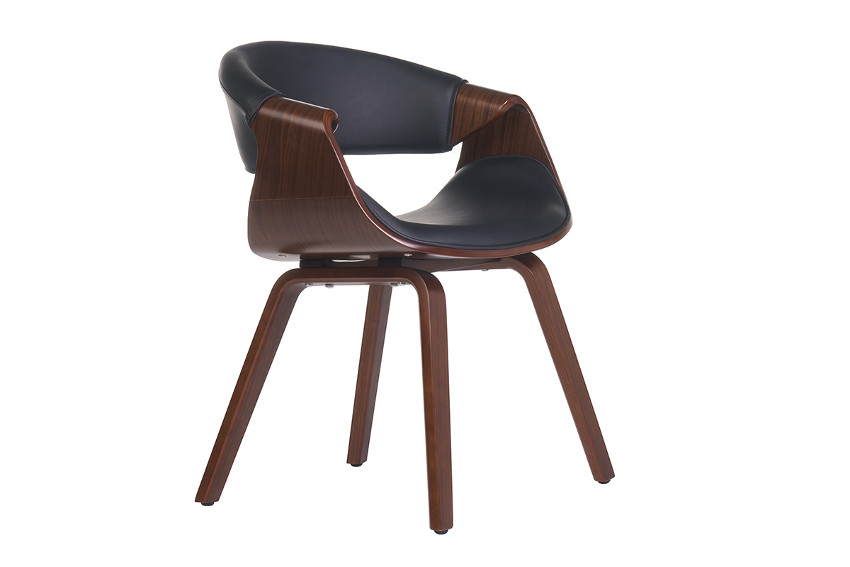 Fauteuil design noir et bois fonc� noyer ARAMIS