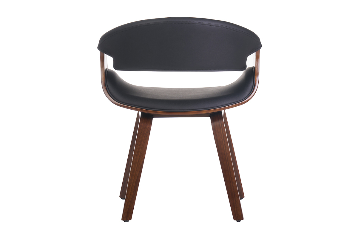 Fauteuil design noir et bois fonc� noyer ARAMIS