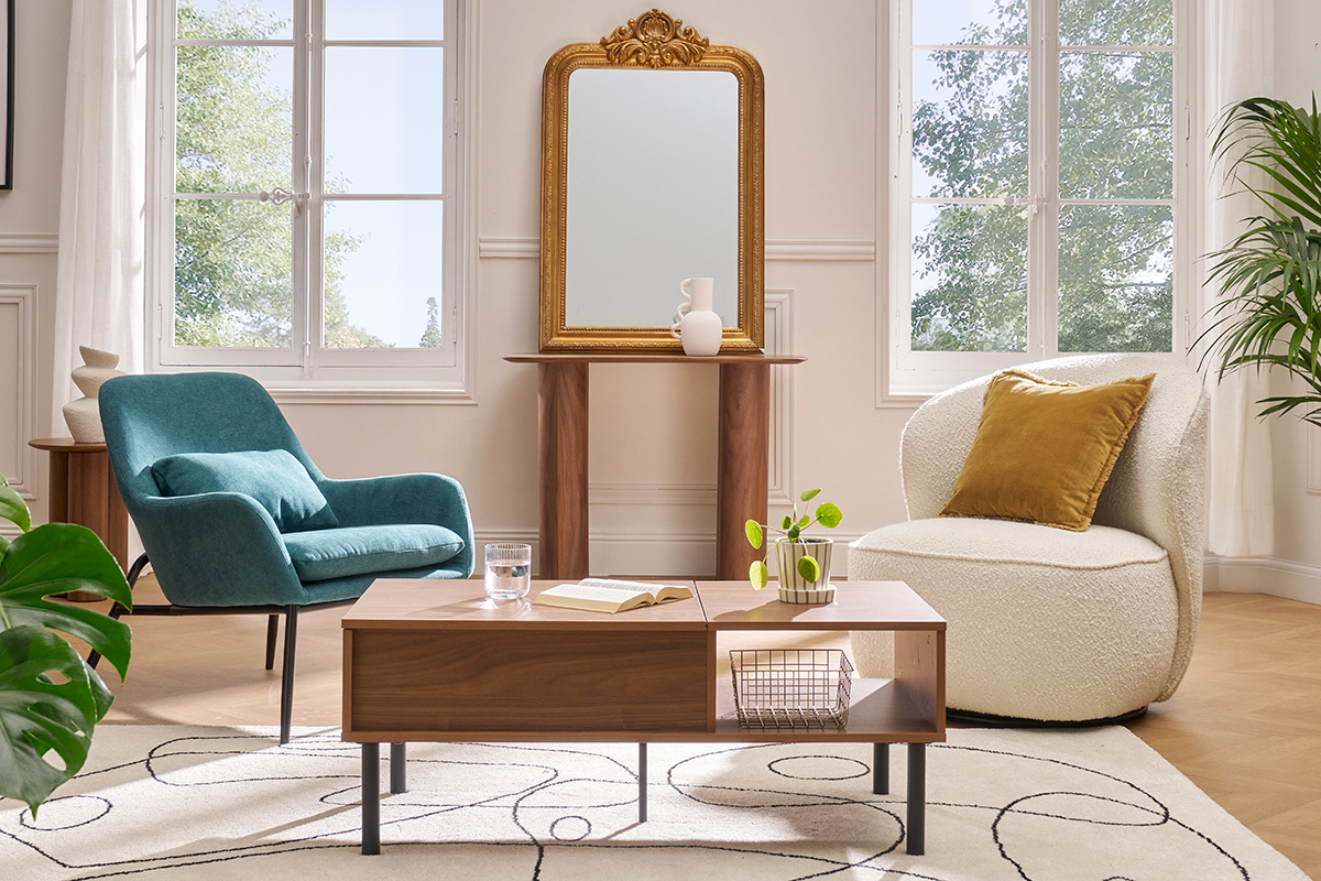 Fauteuil design pivotant en tissu effet laine boucl�e blanc AMBER