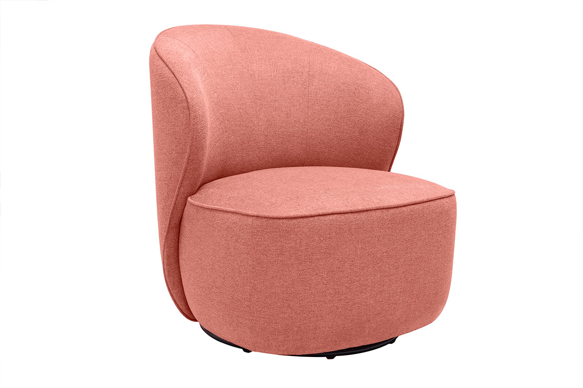 Fauteuil design pivotant, tissu velours textur� terracotta, vue 3/4.