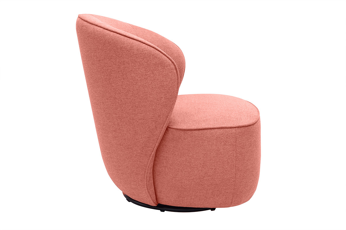 Fauteuil pivotant en tissu velours terracotta, vue de profil.