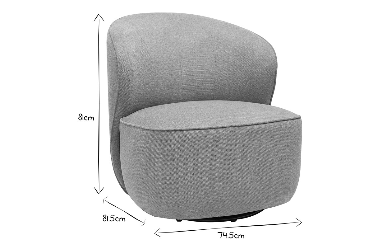 Dimensions du fauteuil design pivotant AMBER en noir et blanc : hauteur 81 cm, profondeur 81,5 cm, largeur 74,5 cm.