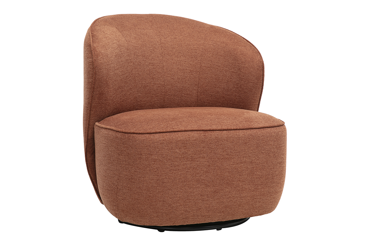 Fauteuil design pivotant en tissu effet velours textur� terre br�l�e, vue de 3/4