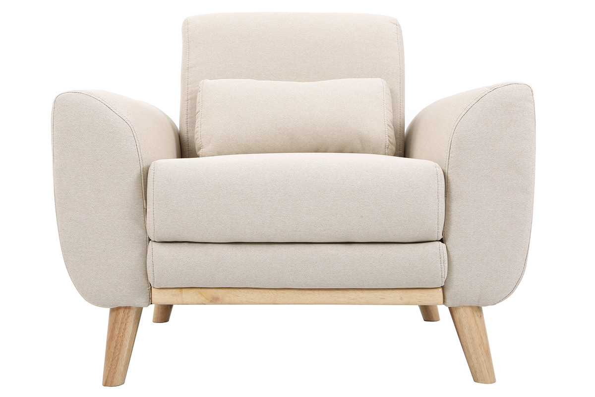 Fauteuil design tissu naturel et pieds ch�ne EKTOR