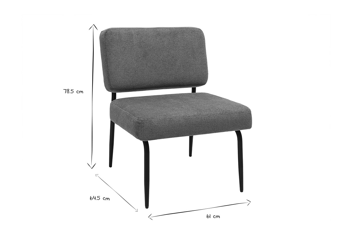 Dimensions fauteuil en tissu chenille terre br�l�e et m�tal noir VEDANA