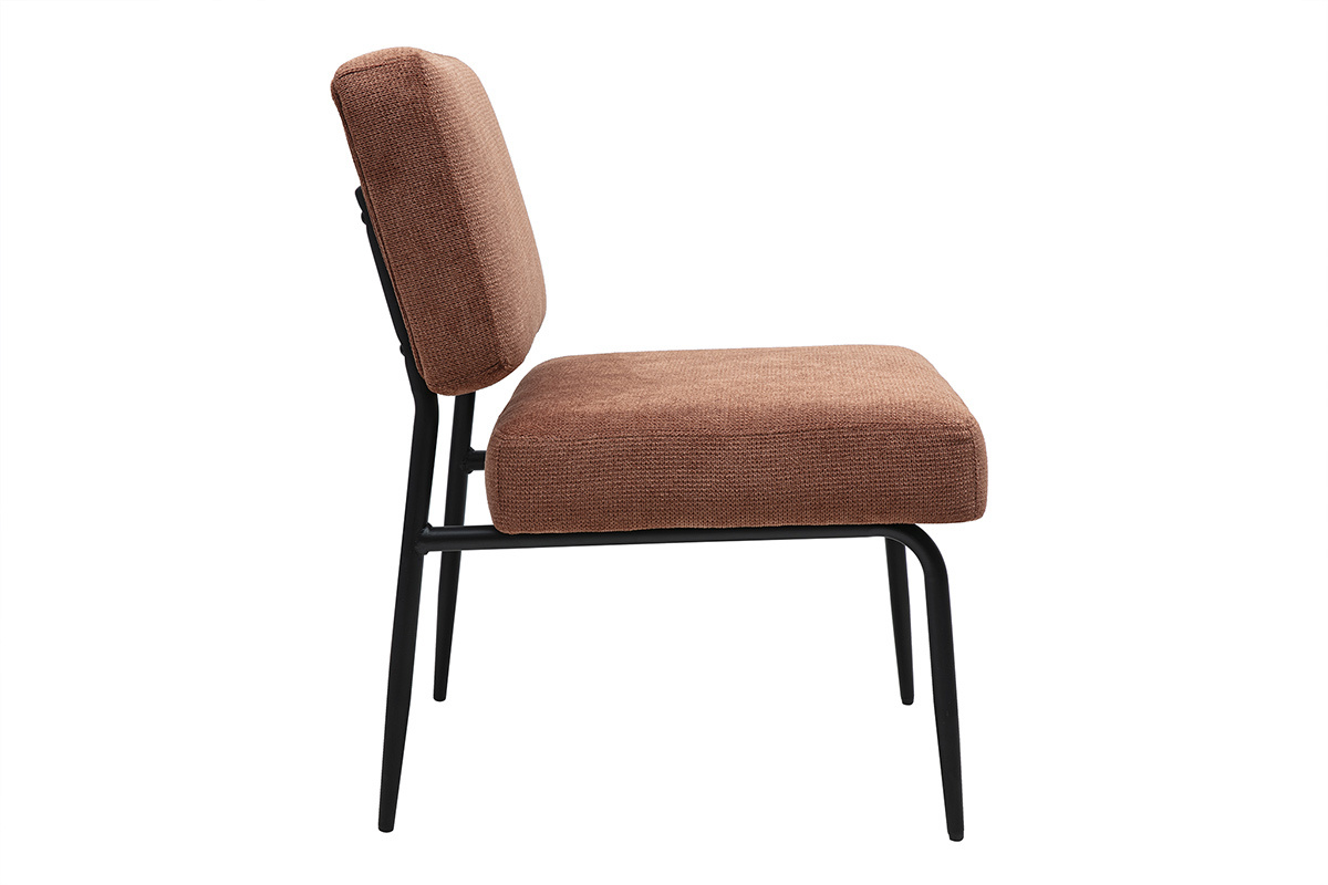 Fauteuil VEDANA en tissu chenille terre br�l�e et m�tal noir