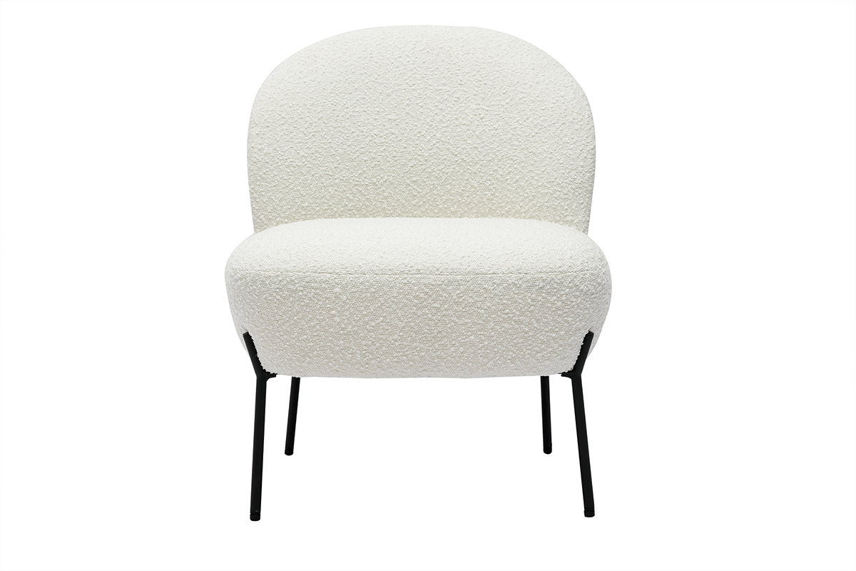 Fauteuil en tissu effet laine boucl�e blanc et m�tal noir BELEY
