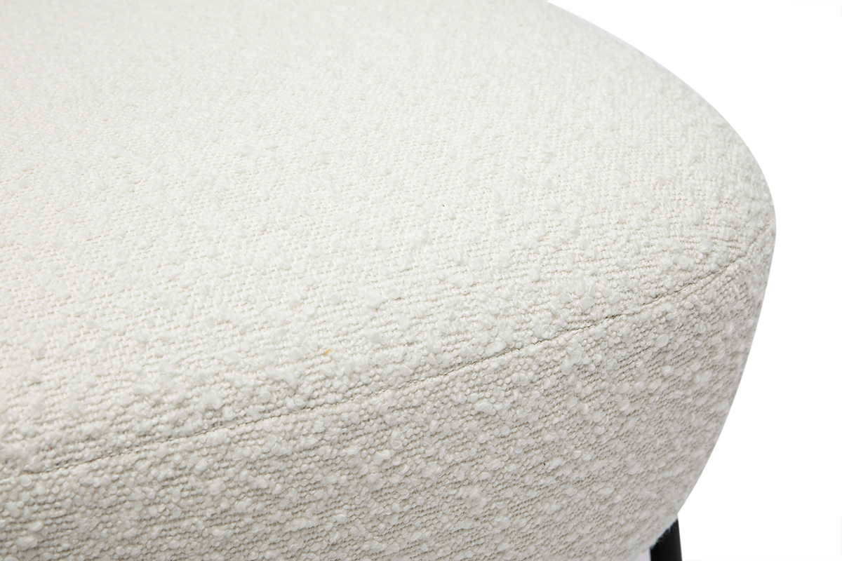 Fauteuil en tissu effet laine boucl�e blanc et m�tal noir BELEY