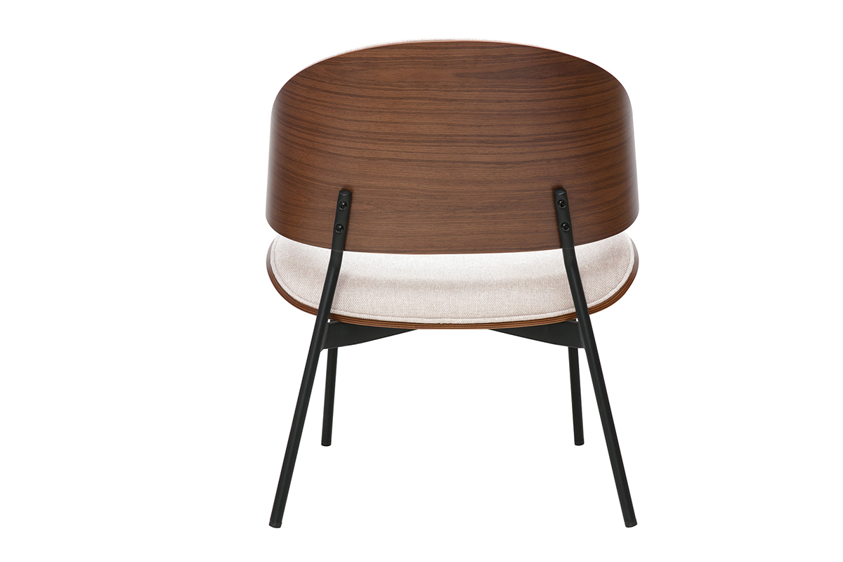 Fauteuil beige FABULO vue arri�re, dossier bois fonc�, pieds m�tal noir.