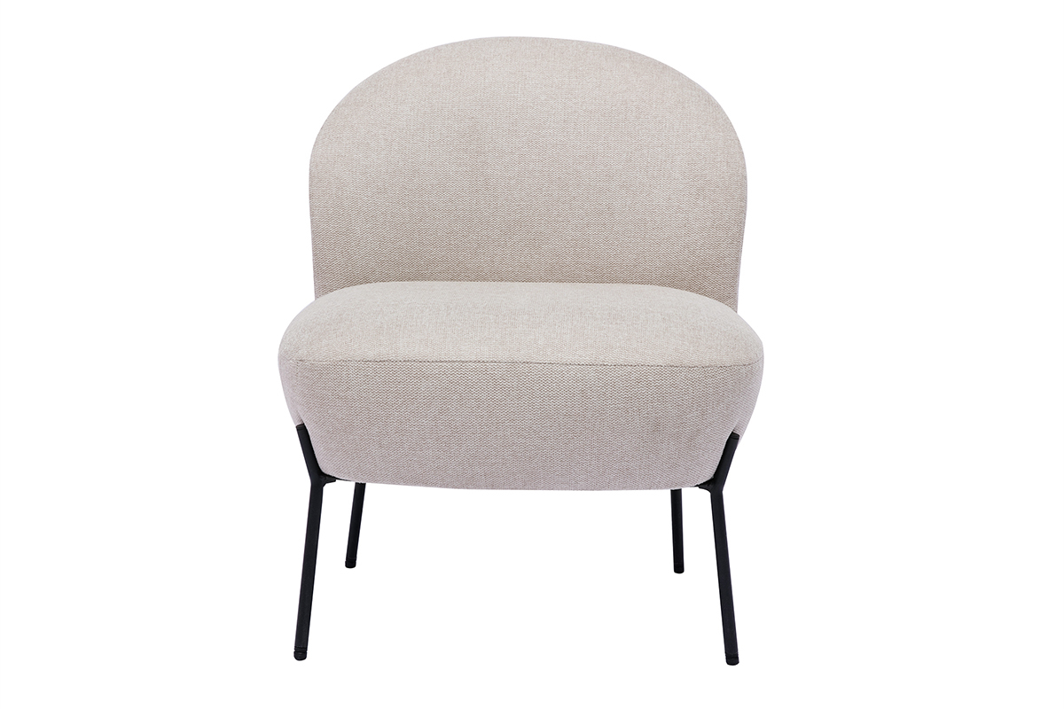Fauteuil en tissu effet velours textur� beige et m�tal noir BELEY