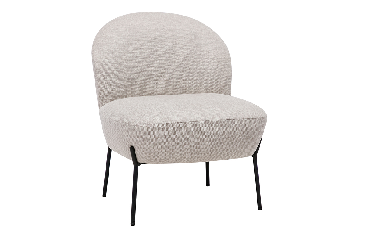 Fauteuil en tissu effet velours textur� beige et m�tal noir BELEY