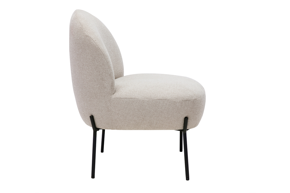 Fauteuil en tissu effet velours textur� beige et m�tal noir BELEY