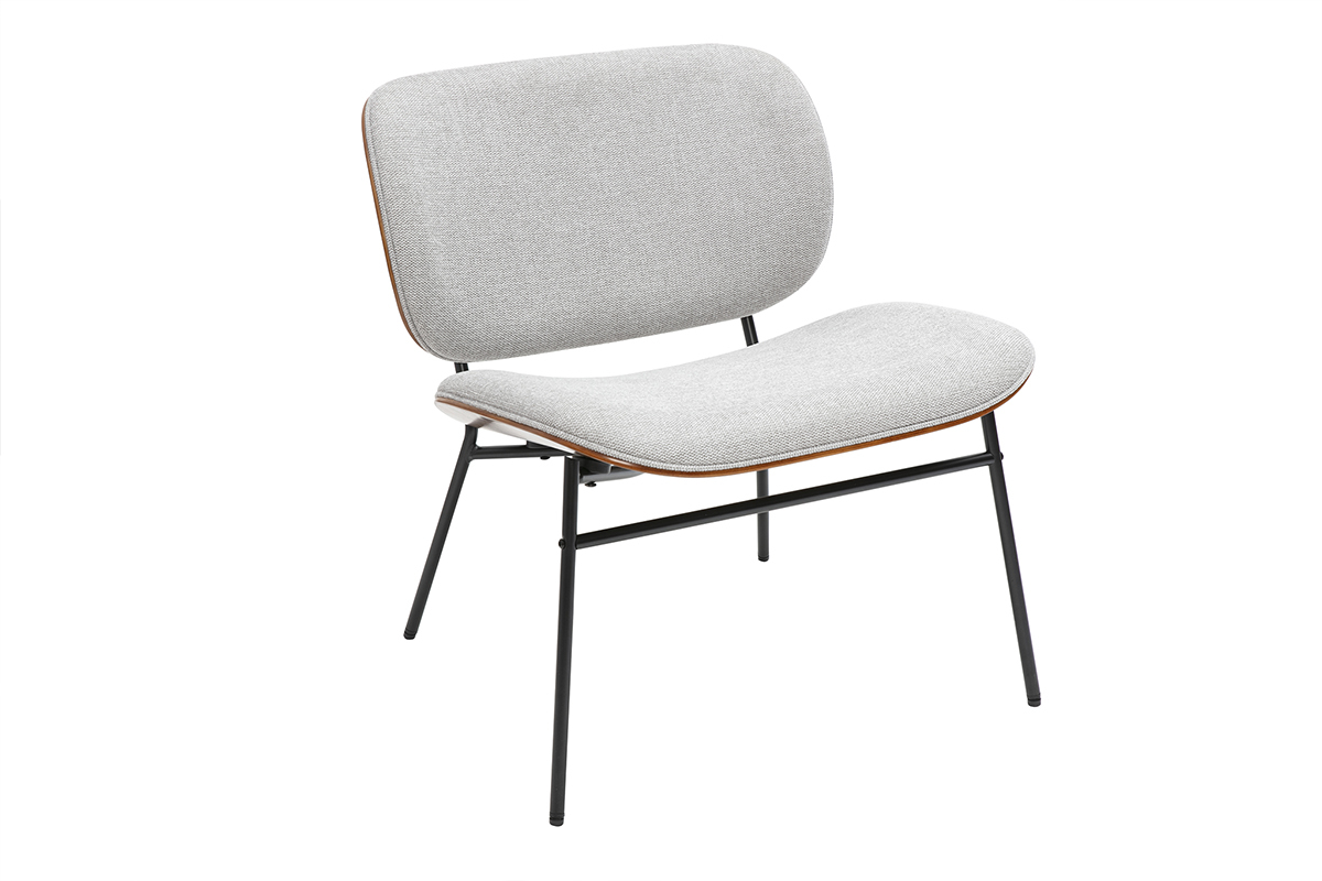 Fauteuil SHELBY gris en tissu effet velours et m�tal noir, design moderne.