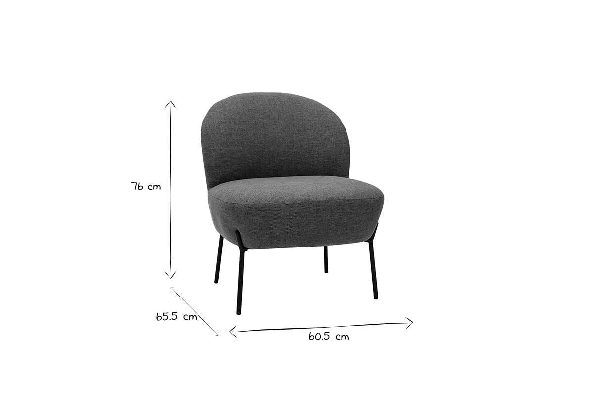 Fauteuil en tissu vert de gris et m�tal noir BELEY