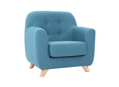 Fauteuil enfant scandinave en tissu bleu canard et bois clair NORKID