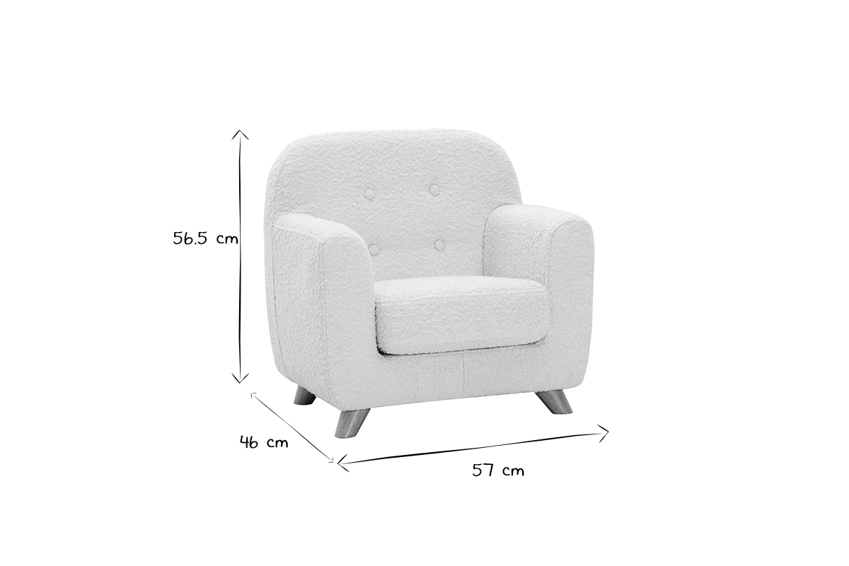 Fauteuil enfant scandinave en tissu effet laine boucl�e blanc et bois clair NORKID
