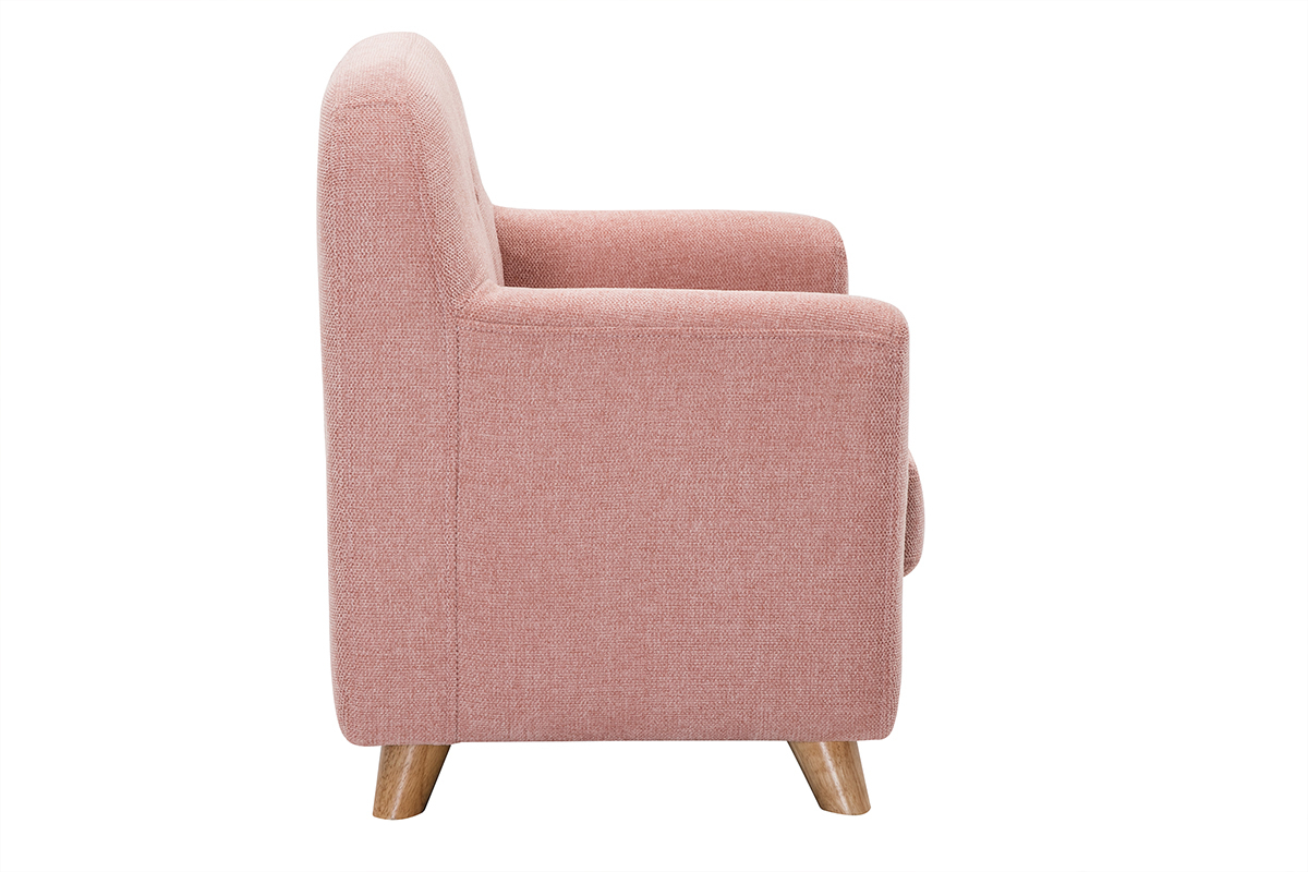 Fauteuil enfant scandinave en tissu effet velours textur� rose et bois clair NORKID