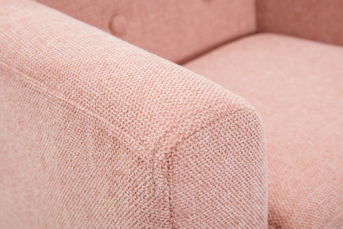 Fauteuil enfant scandinave en tissu effet velours textur� rose et bois clair NORKID