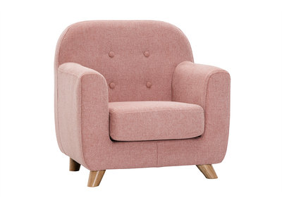 Fauteuil enfant scandinave en tissu effet velours textur&eacute; rose et bois clair NORKID
