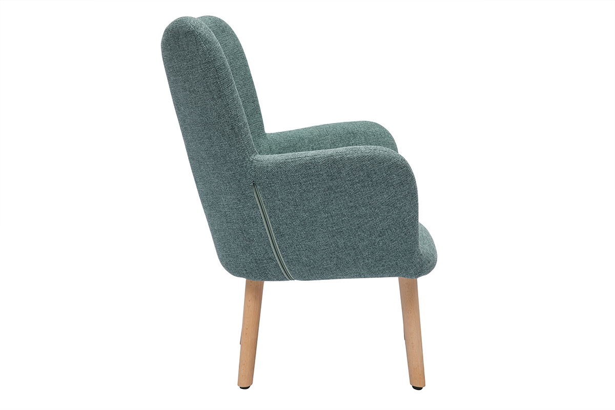 Fauteuil enfant scandinave tissu vert de gris, vue de c�t�.