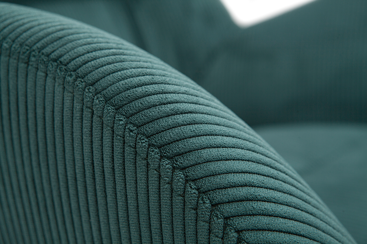 D�tail du tissu velours c�tel� vert du fauteuil ZOE.