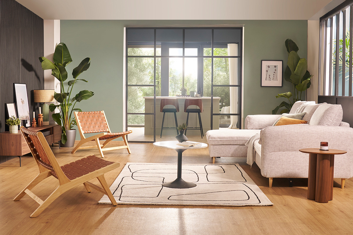 Fauteuil ethnique en bois et sangles tress�es marron BONDI