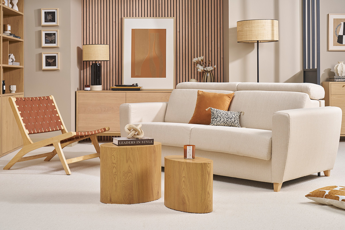 Fauteuil ethnique en bois et sangles tress�es marron BONDI