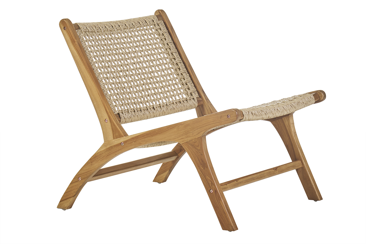 Fauteuil lounge en bois teck massif et corde tress�e SUMBA