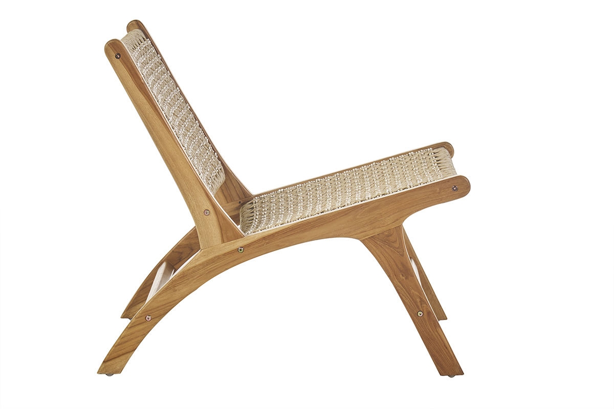 Fauteuil lounge en bois teck massif et corde tress�e SUMBA