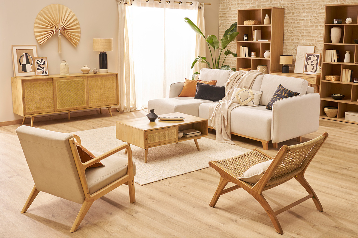 Fauteuil lounge en bois teck massif et corde tress�e SUMBA