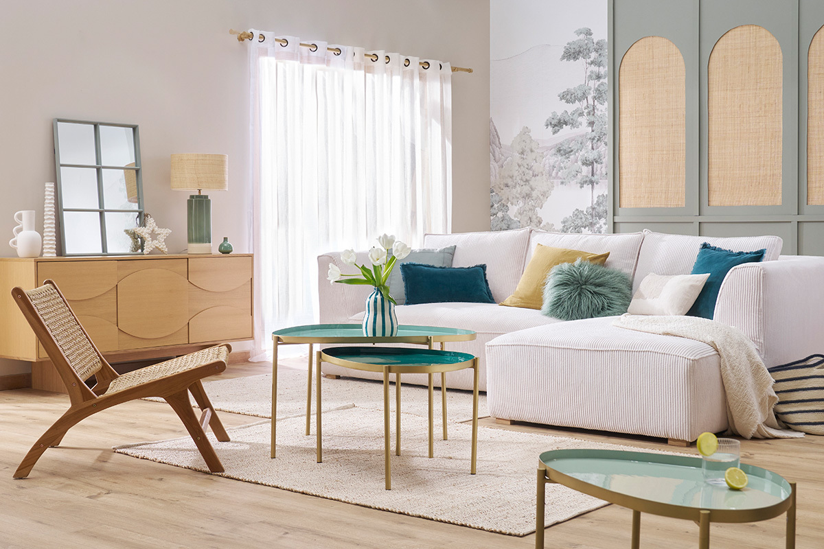 Fauteuil lounge en bois teck massif et corde tress�e SUMBA