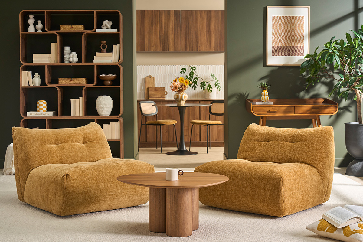 Fauteuil lounge en tissu effet velours textur� bronze BUMPY