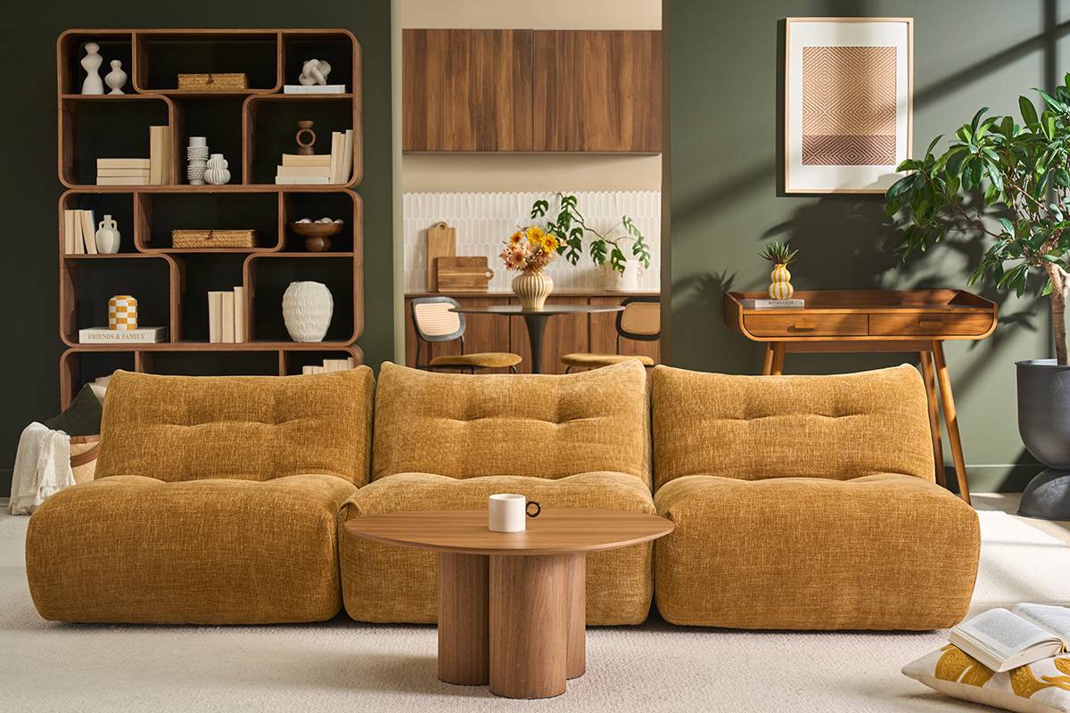 Fauteuil lounge en tissu effet velours textur� bronze BUMPY