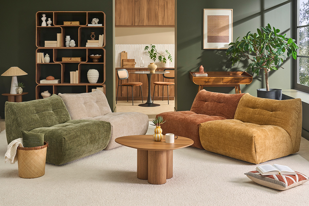 Fauteuil lounge en tissu effet velours textur� bronze BUMPY