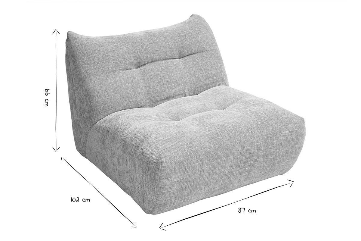 Fauteuil lounge BUMPY en tissu effet velours textur� taupe, dimensions L87 x P102 x H66 cm.