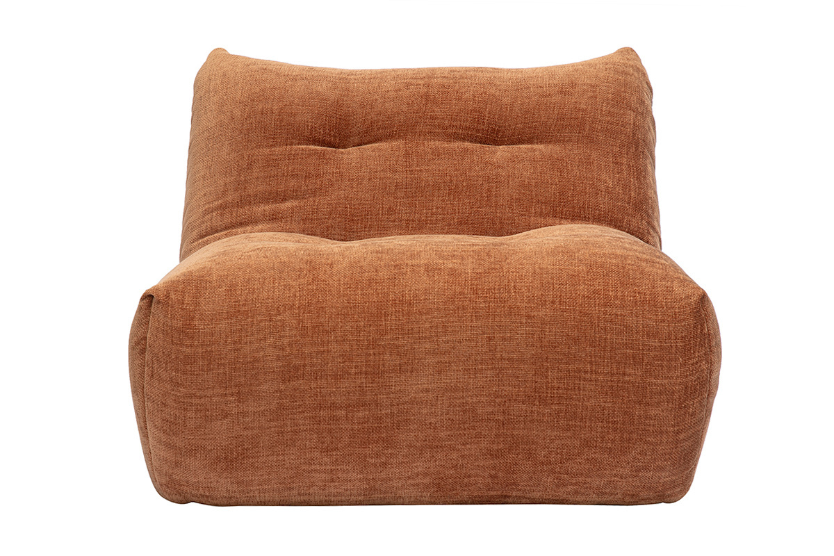 Fauteuil BUMPY en tissu effet velours textur� terre br�l�e, vue de face.