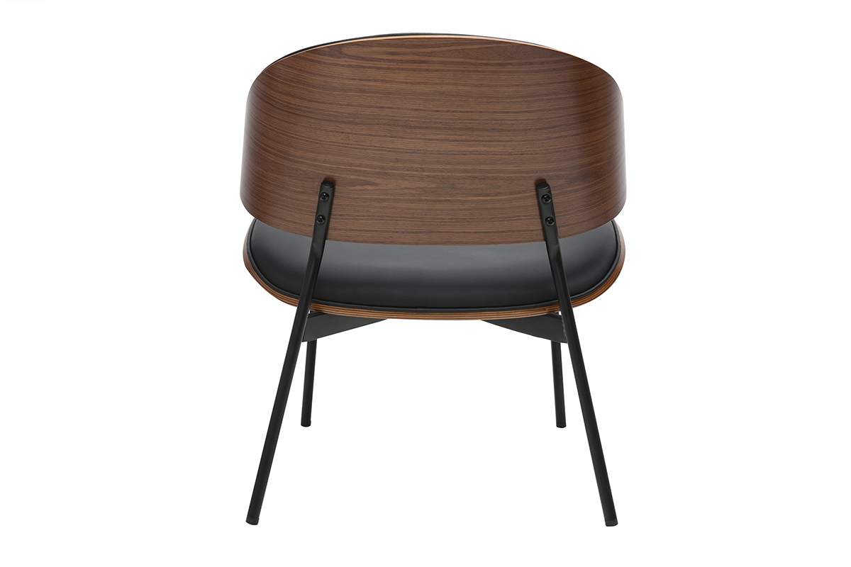 Fauteuil noir vu de dos, dossier en bois fonc� et pieds en m�tal noir.