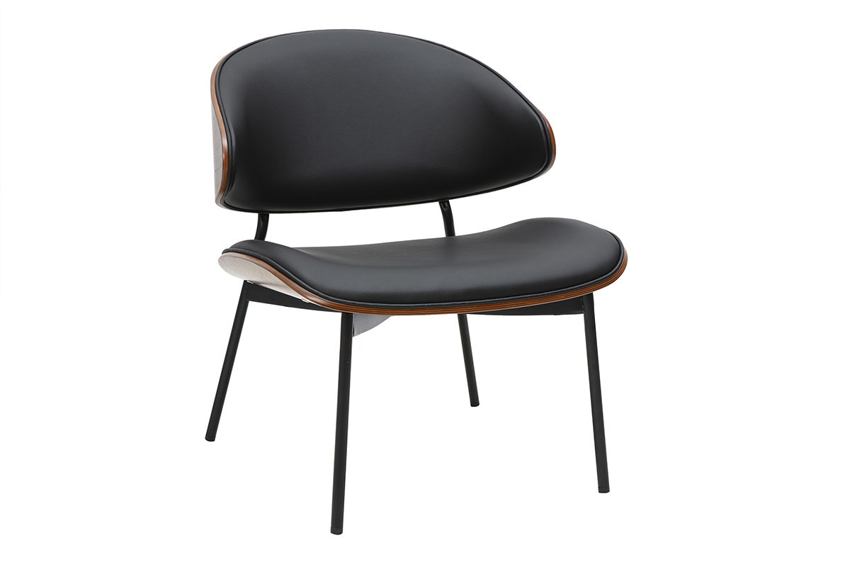 Fauteuil FABULO noir avec dossier arrondi, pieds en m�tal noir, vue de trois quarts.